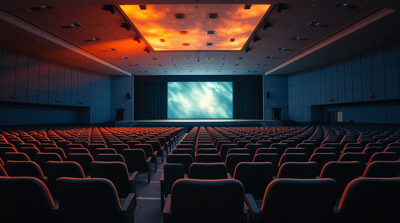 Holograma iluminado en un auditorio de la FIL Monterrey durante una conferencia literaria