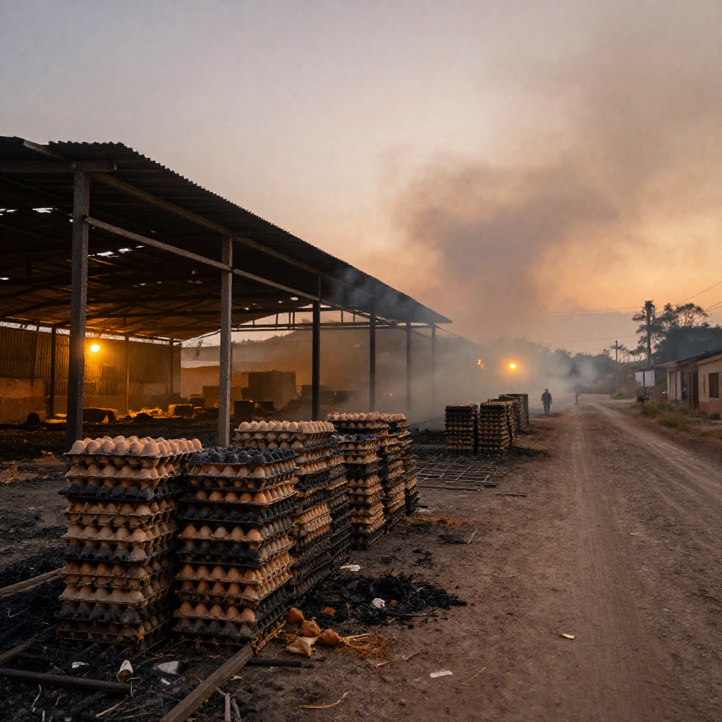 Incendio en granja avícola de Tepic calcina más de 20 mil pollos