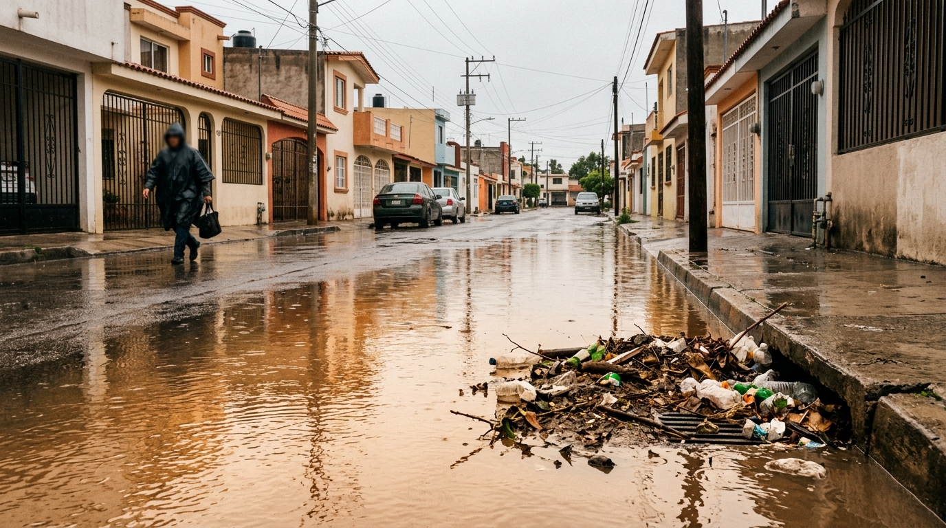 Lluvia de 70 mm en Tepic daña vialidades y arrastra un auto