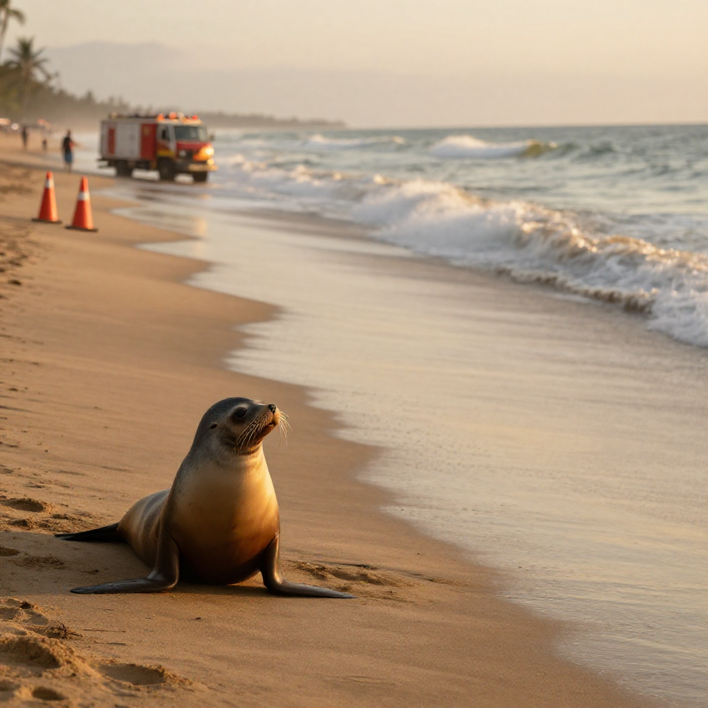 Lobo marino descansa en Playa Camarones; Protección Civil acordona la zona