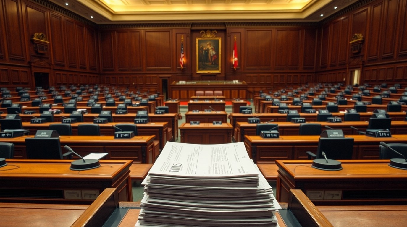Sesión del Senado de la República con paquete fiscal 2027 en la mesa de votación